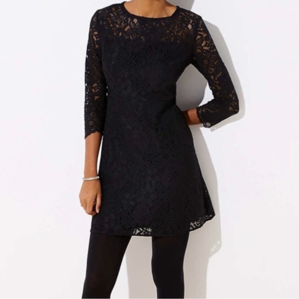 LOFT Black Lace 3/4 Sleeve Dress